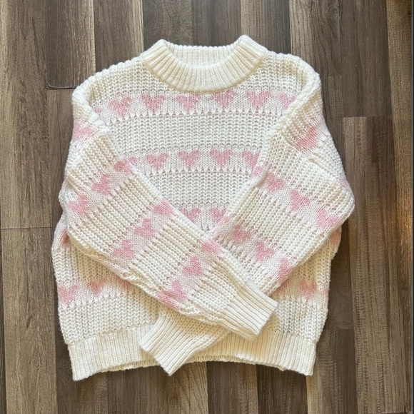 Heart Pink Crew Neck knitted Sweater - Picture 1 of 8
